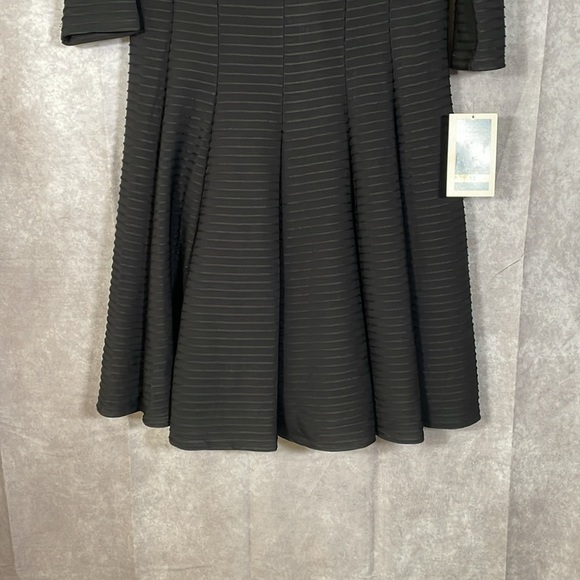 Julian Taylor New York Black Ribbed A-Line Dress Quarter Sleeves | Size 14 NWT - Picture 3 of 14